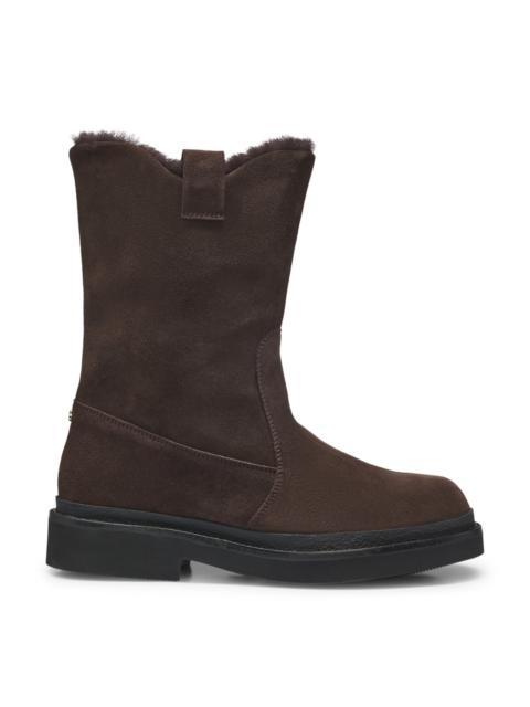 BOSS SUEDE SLIP-ON BOOTS WITH SHEARLING COLLAR