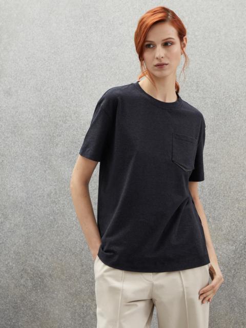 Stretch cotton jersey T-shirt with shiny shadow pocket