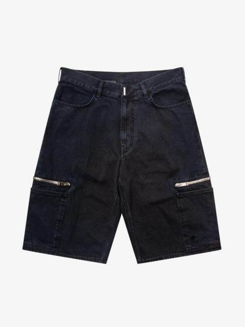 Black Denim Cargo Bermuda Shorts