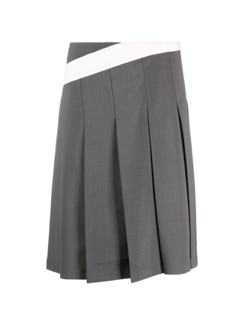 contrast-trim pleated midi skirt