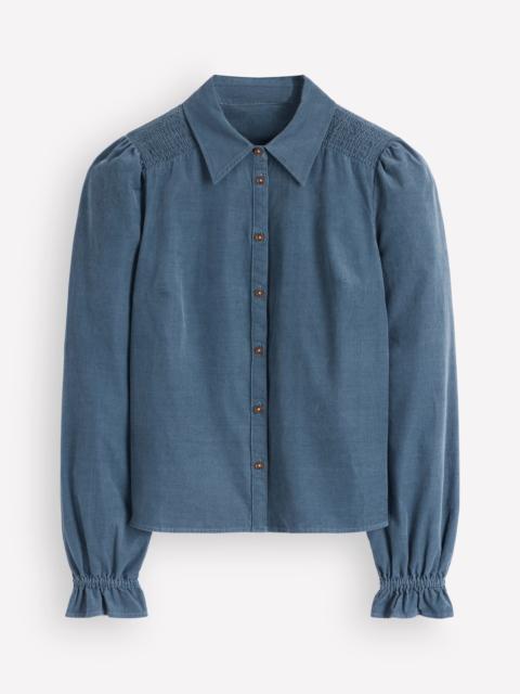 BODEN Violet Smock Shoulder Cord Top-Storm Blue
