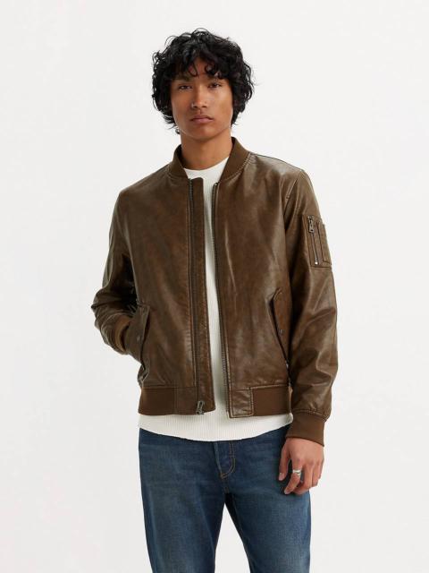 FAUX LEATHER VARSITY BOMBER JACKET