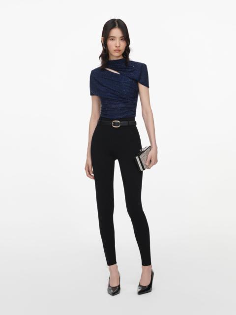self-portrait Navy Rhinestone Mesh Cut Out Top