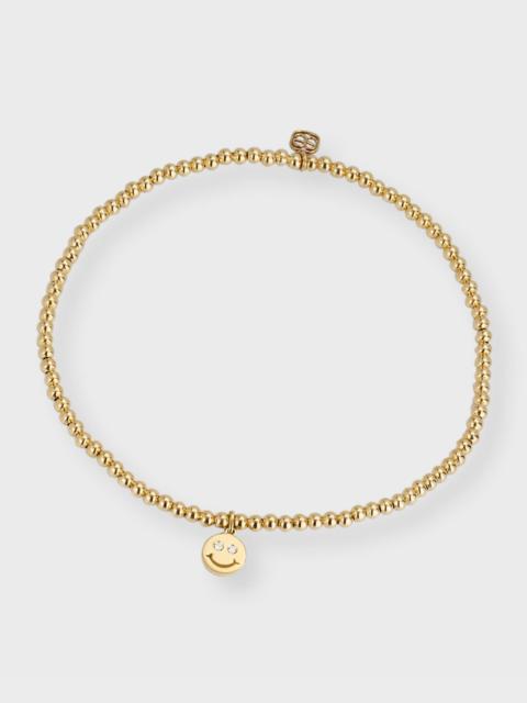 SYDNEY EVAN 2mm Gold Bead Diamond Happy Face Charm Bracelet