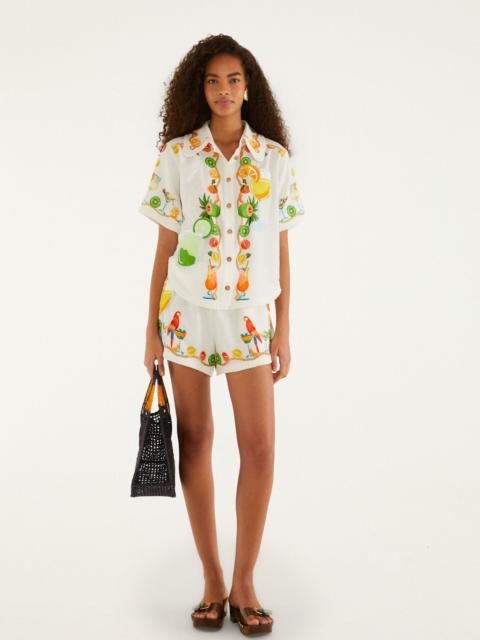 FARM RIO Off-White Tropical Royalty 3D Details Euroflax Premium Linen Shorts