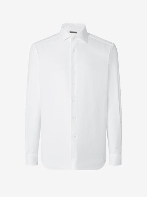 CORNELIANI White textured cotton shirt with herringbone pattern