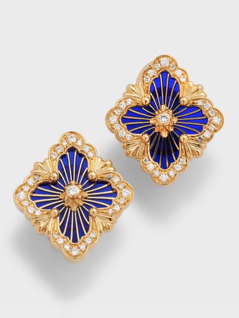 Buccellati 18K Yellow Gold Opera Tulle Blue Button Earrings with Diamonds