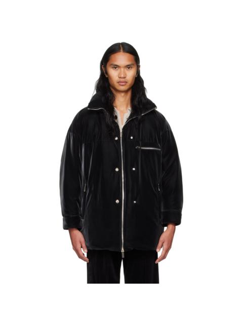 SYSTEM Black Velvetlike Puffer Down Jacket
