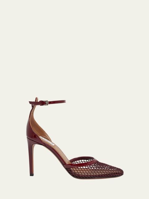 Alaïa Fishnet Patent Ankle-Strap Pumps