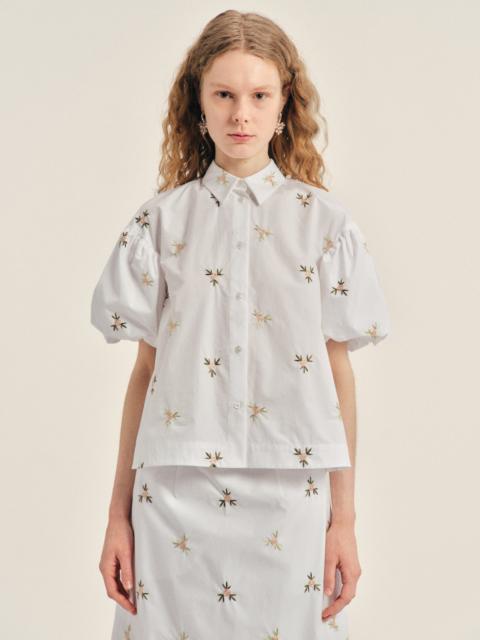 Simone Rocha Cropped Rosebud Puff Sleeve Lace Trim Shirt