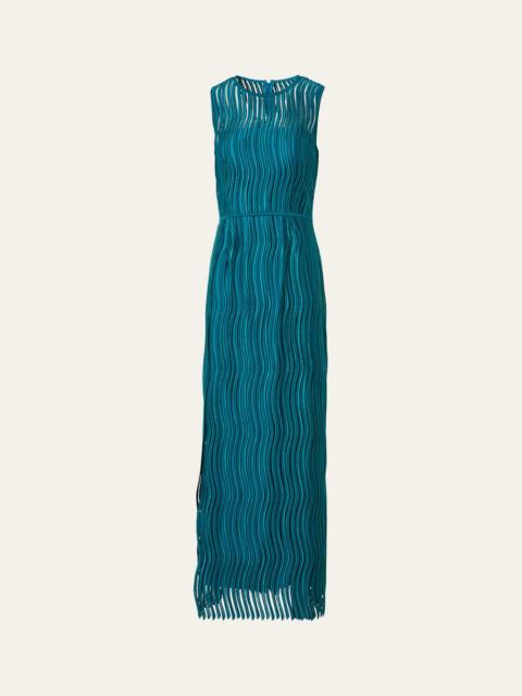 AKRIS Sleeveless Techno Wave Guipure Side-Slits Gown