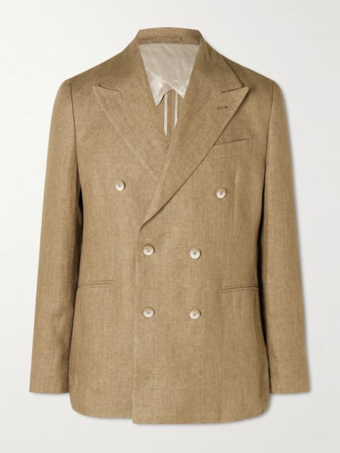 FRESCOBOL CARIOCA Zanini Double-Breasted Linen Blazer Brown