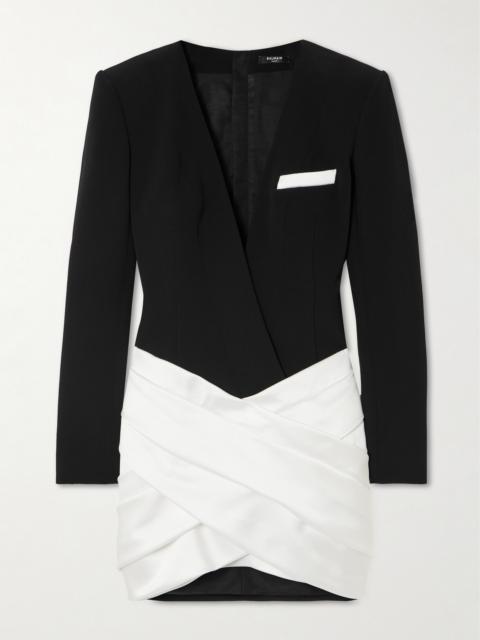 Balmain 두 톤 비대칭 크레페와 주름 새틴 미니 드레스 한국어