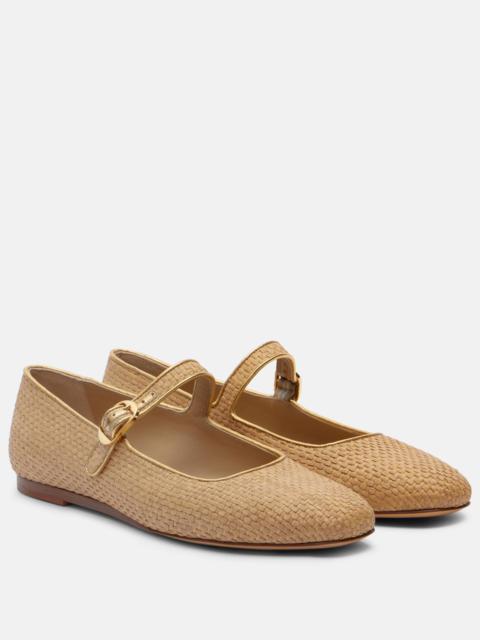 LE MONDE BÉRYL Leather-trimmed raffia Mary Jane flats
