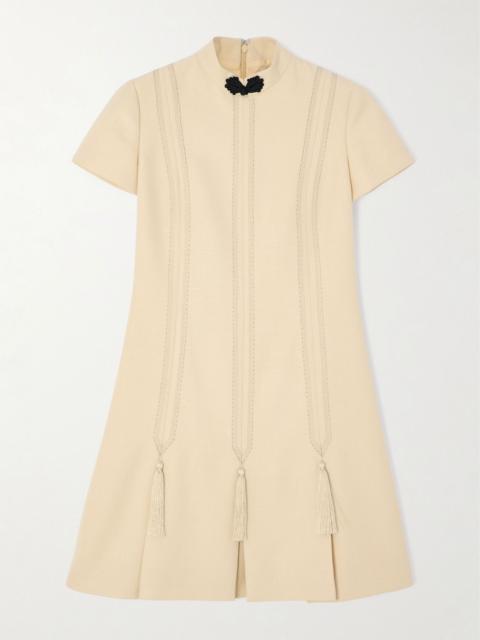 Valentino Tasseled embroidered woven mini dress Peach
