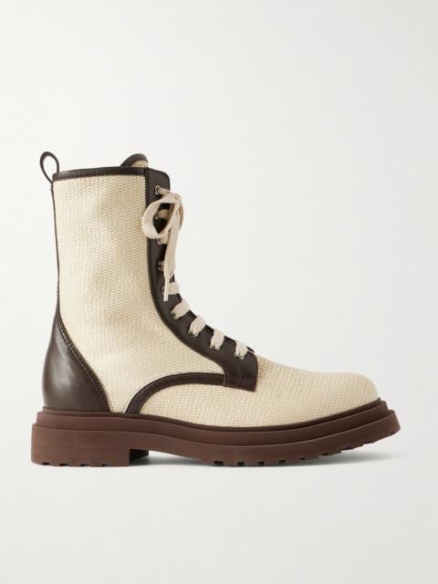 Brunello Cucinelli Lace-up Leather And Canvas Boots