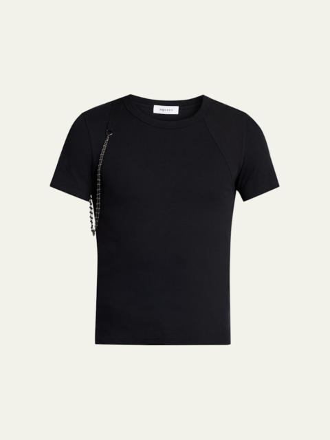Alexander McQueen Men's Beaded Harness Micro-Rib Cotton Crewneck T-Shirt