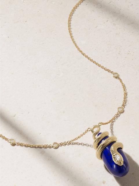 JACQUIE AICHE 14-karat gold, diamond and lapis lazuli necklace Blue