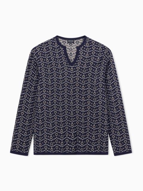 GIORGIO ARMANI V-NECK JUMPER IN CASHMERE, SILK AND VISCOSE JACQUARD