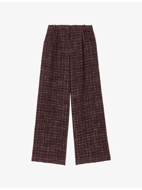 maje Sequin-Embellished Wide-Leg Tweed Trousers