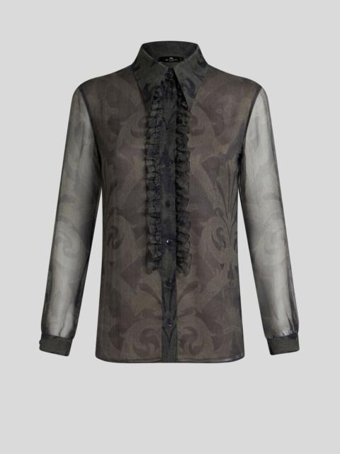 PRINTED SILK SHIRT WITH RUCHING