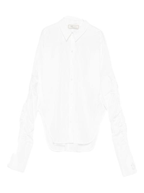 gathered-sleeve button-down shirt