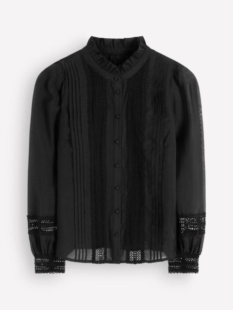 BODEN Lace Trim Top-Black