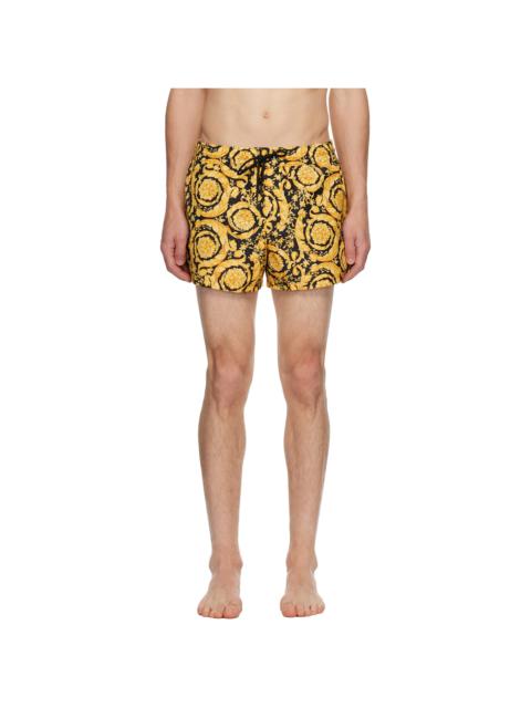VERSACE Gold & Black Barocco Swim Shorts