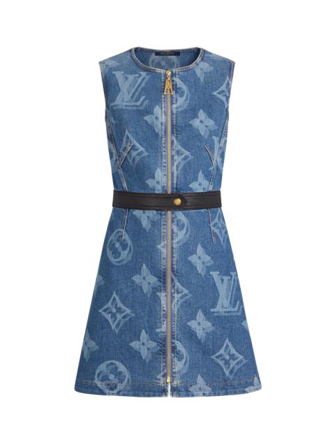 Louis Vuitton Blurry Giant Monogram Belted A-Line Denim Dress