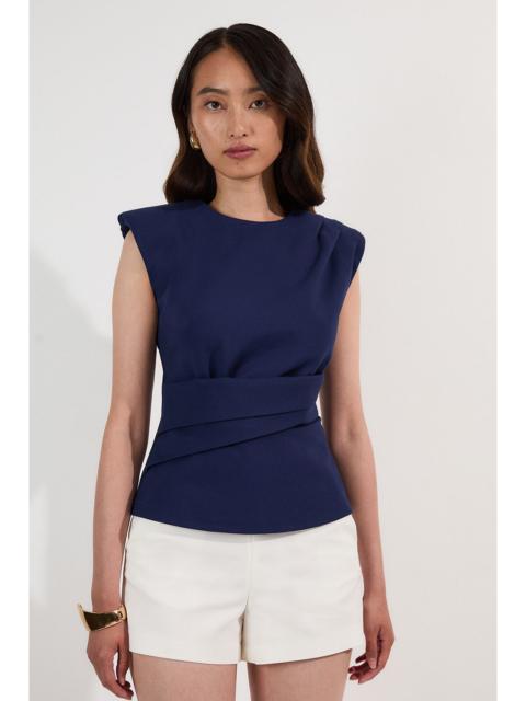 KAREN MILLEN Ponte Ruched Waist Detail Round Neck Top