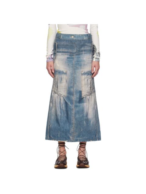 OPEN YY Black & Blue Front Jean Effect Jersey Maxi Skirt