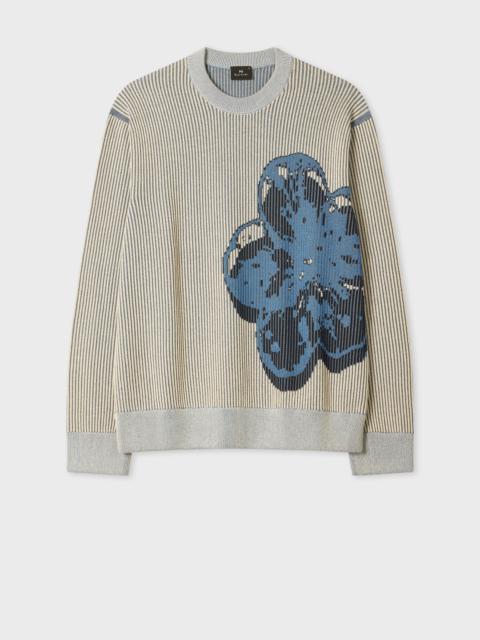 Paul Smith Grey and Blue 'Zine Floral' Cotton Sweater