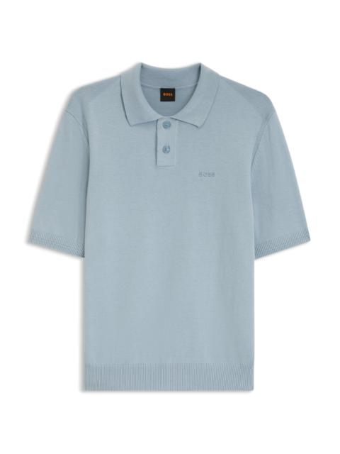 BOSS COTTON-BLEND POLO SWEATER WITH EMBROIDERED LOGO