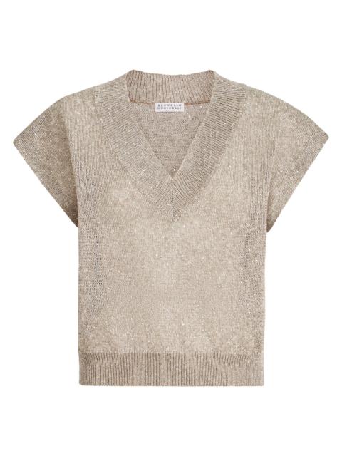 Brunello Cucinelli Women's Linen and Cotton Diamond Yarn Sweater - Light Brown
