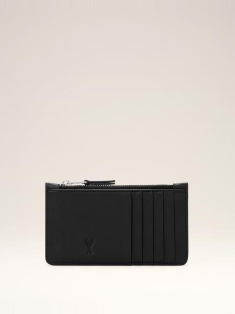 AMI Paris BLACK ZIPPED COWHIDE LEATHER CARD HOLDER WITH AMI DE COEUR