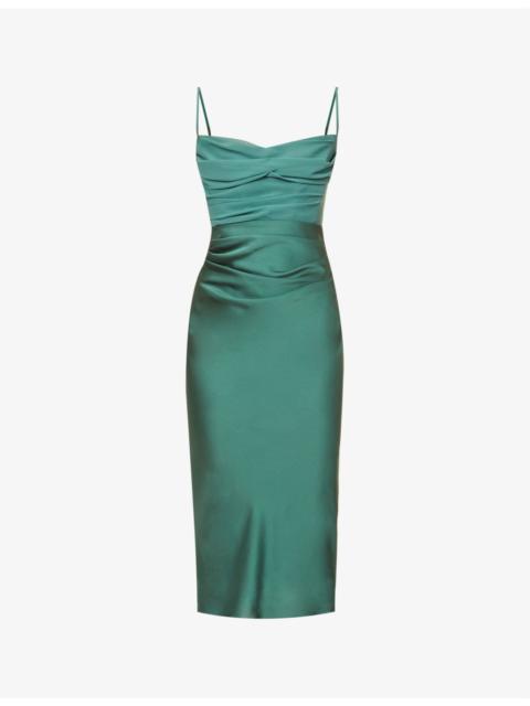 House of CB Teia sweetheart-neck satin-crepe midi dress