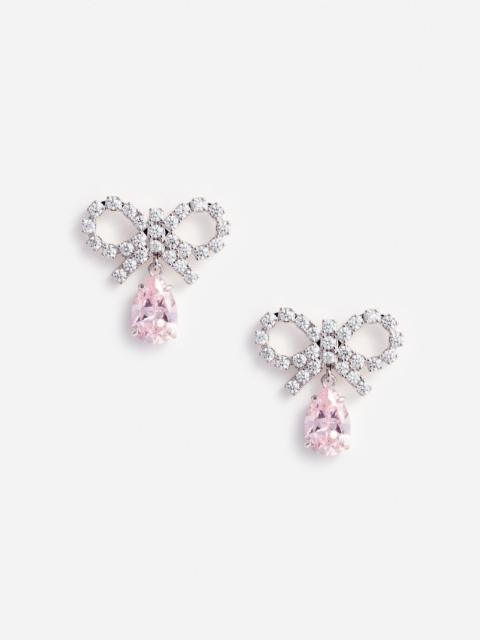 self-portrait Micro Bow Pink Droplet Earrings