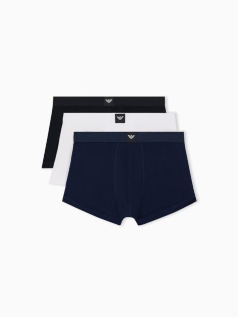 EMPORIO ARMANI 3-PACK COTTON JERSEY TRUNKS WITH ESSENTIAL LOGO LABEL
