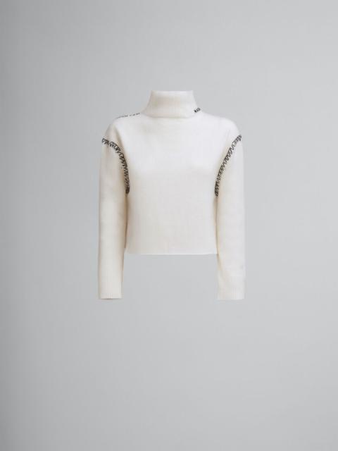 Marni WHITE WOOL-CASHMERE WRAP JUMPER WITH MARNI MENDING