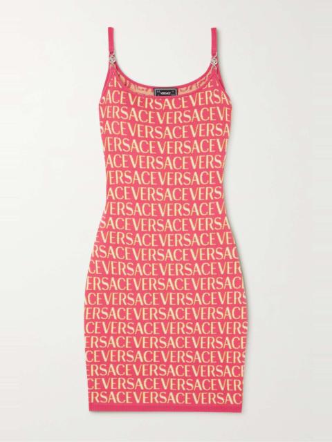 VERSACE Embellished jacquard-knit cotton-blend mini dress