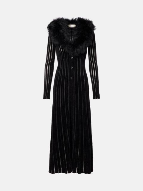 Blumarine Shearling-trimmed striped maxi dress