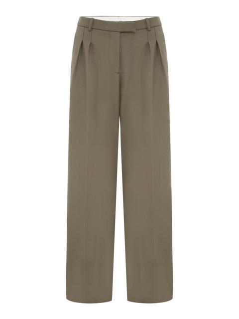 ALEX PERRY Pleated Wool Straight-Leg Pants green