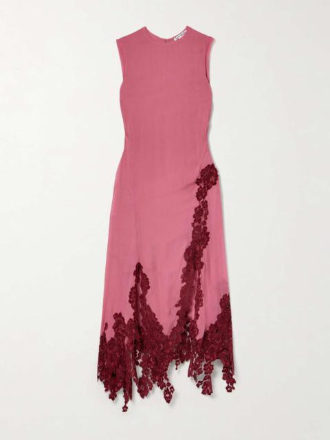 Acne Studios Asymmetric lace-trimmed frayed crepon dress