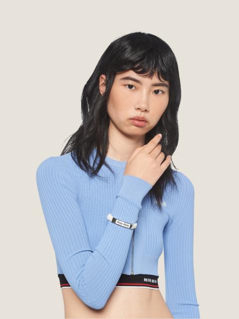Miu Miu Nappa leather and metal bracelet with logo