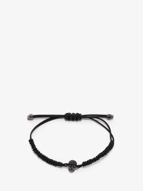 Alexander McQueen Men's Pavé Skull Friendship Bracelet in Black