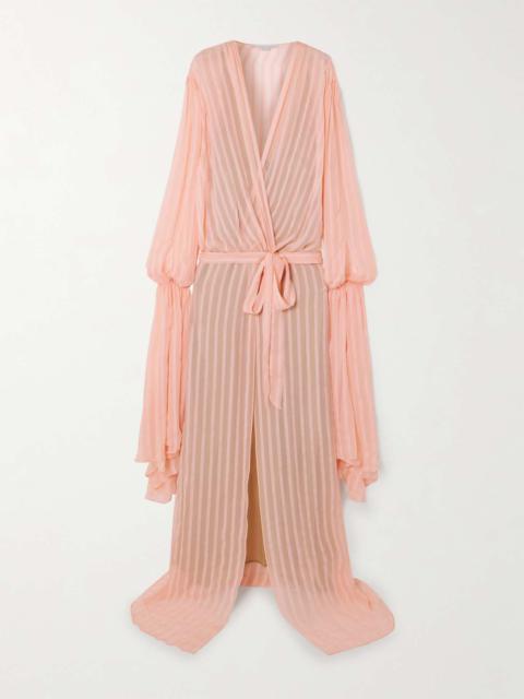 + NET SUSTAIN striped voile-jacquard wrap maxi dress