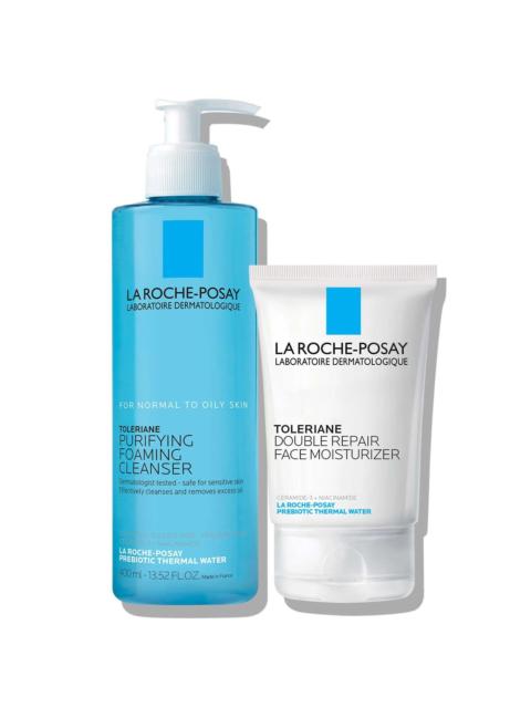 LA ROCHE-POSAY Toleriane Purifying Foaming Cleanser & Toleriane Double Repair Face Moisturizer