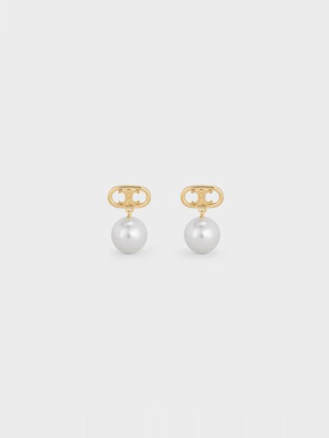 CELINE Triomphe Pearl Earrings in Brass with Gold Finish and Glass Pearls