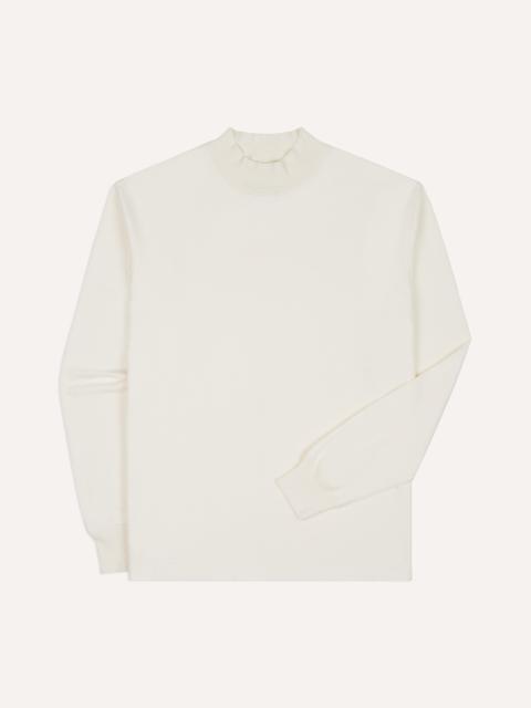 Drake's Antique White Cotton Long-Sleeve Mock Neck Hiking T-Shirt