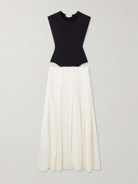 Mina two-tone cutout wool and cashmere-blend and pleated wool maxi dress